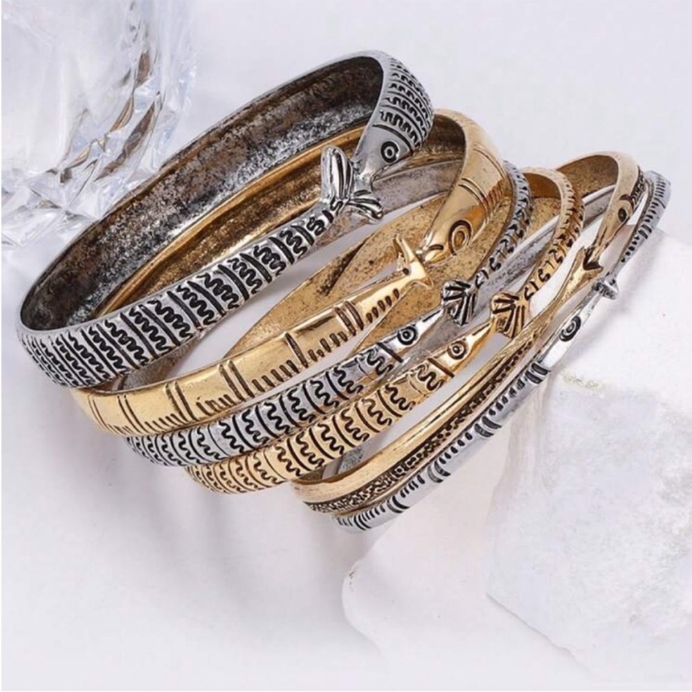 Engraved Mixed-Metal Bangle Collection - Picture 3 of 5